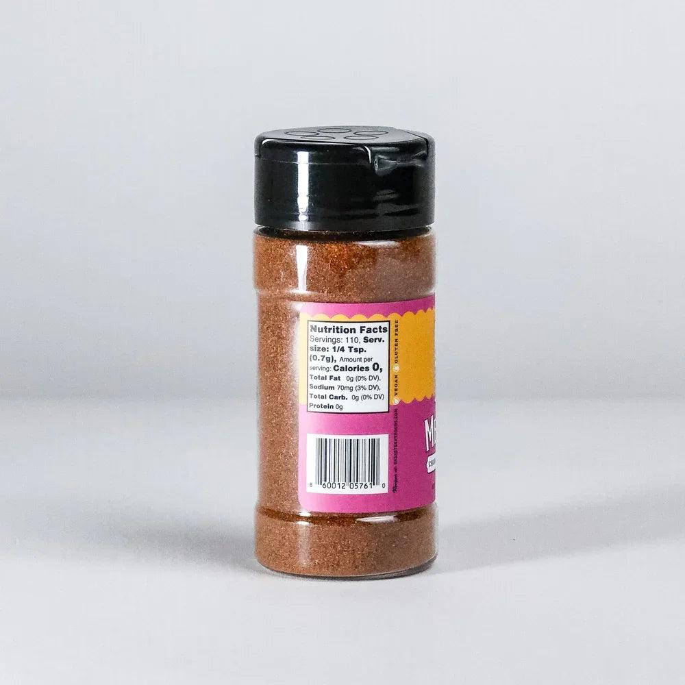 Gluten-free Mexican chorizo seasoning in clear bottle with nutrition label, keto and dairy-free